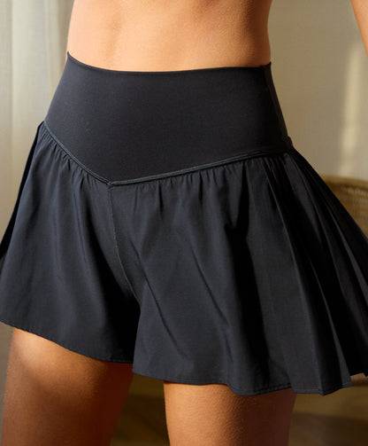 Short OFFLINE pleated flowy - negro